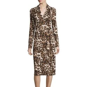 DVF Cybil Cheetah-print Silk Jersey Wrap Dress, Snow Cheetah Simple Size 0